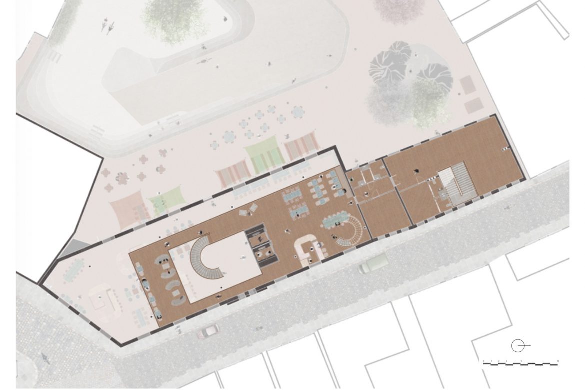 1:100 plan of the first floor of the food court