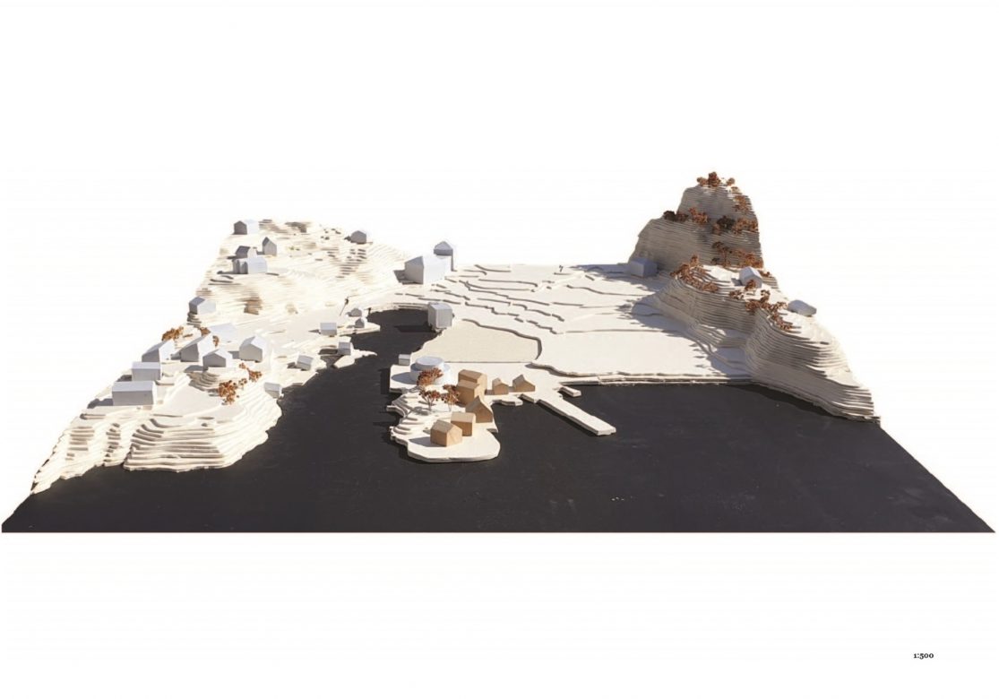 1:500 landscape site model, showing village concept (process).