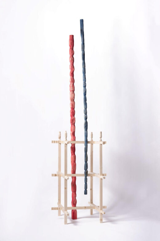 Model. Made of pine wood. Some parts are painted. Carved in its ends.