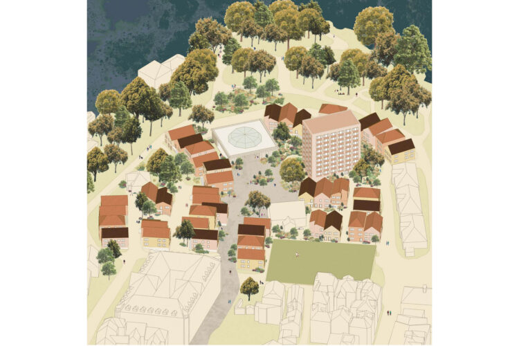 Aerial view of proposed masterplan of Nordnespynten, seen from south-east