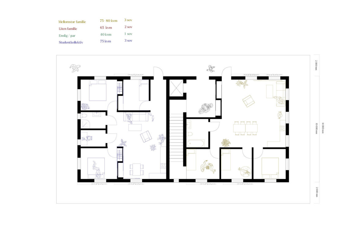 Plan av leiligheter bygg 2 (4.etg)
