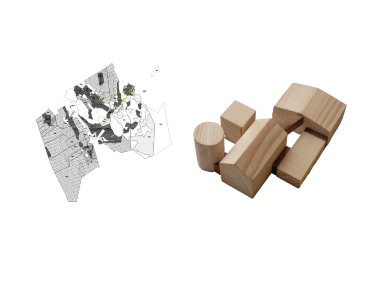 The project connects the buildings as well as the surrounding farms, using patchwork as both a social and tectonic method