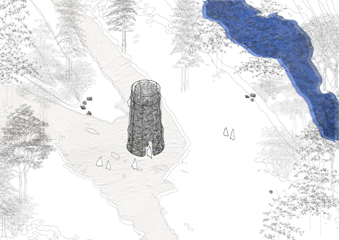 Excavated stones from the mining industry are used to rebuild the shape of a 2000 year old furnace. In order to remember that the knowledge of mastering the steel has been in this area for far longer than experts previously have wanted to admit.