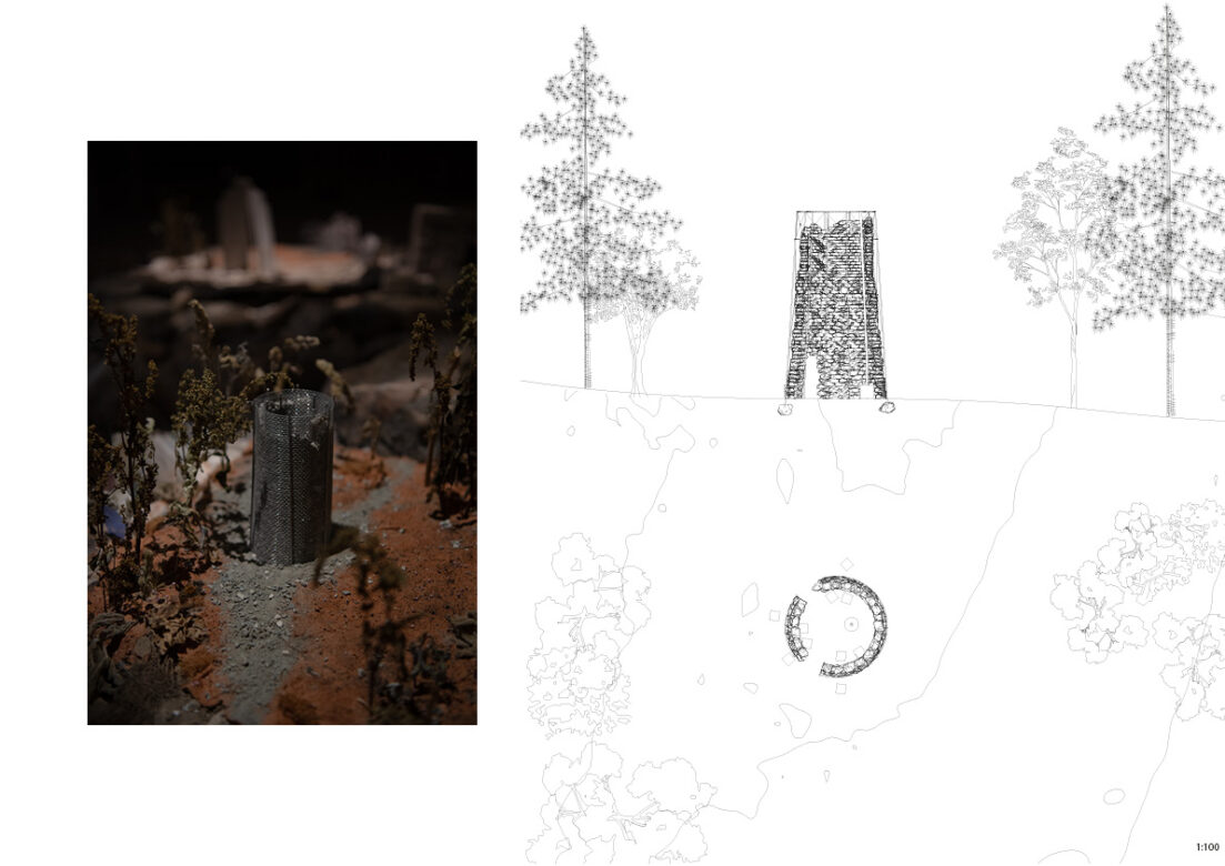 Plan and section in scale 1:100. Model in scale 1:50
