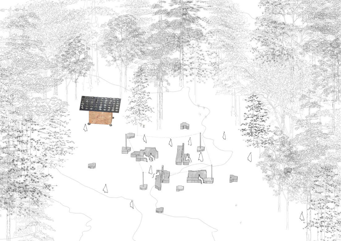 A deconstructed house from Malmberget is reassembled on top of the line that separates protected and non-protected nature. Questioning what we acknowledge as ruins and what we choose to demolish.