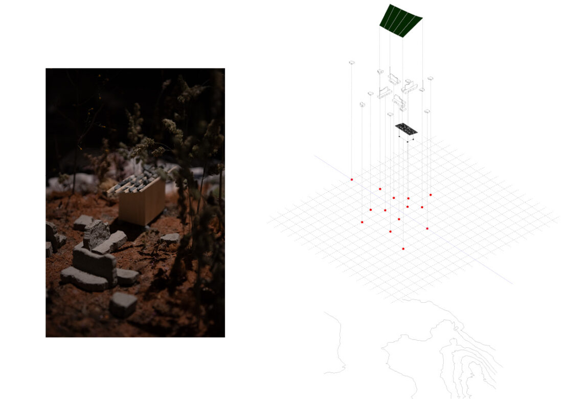 Model in scale 1:50. The structure is trying to blend the non-protected and protected forest together