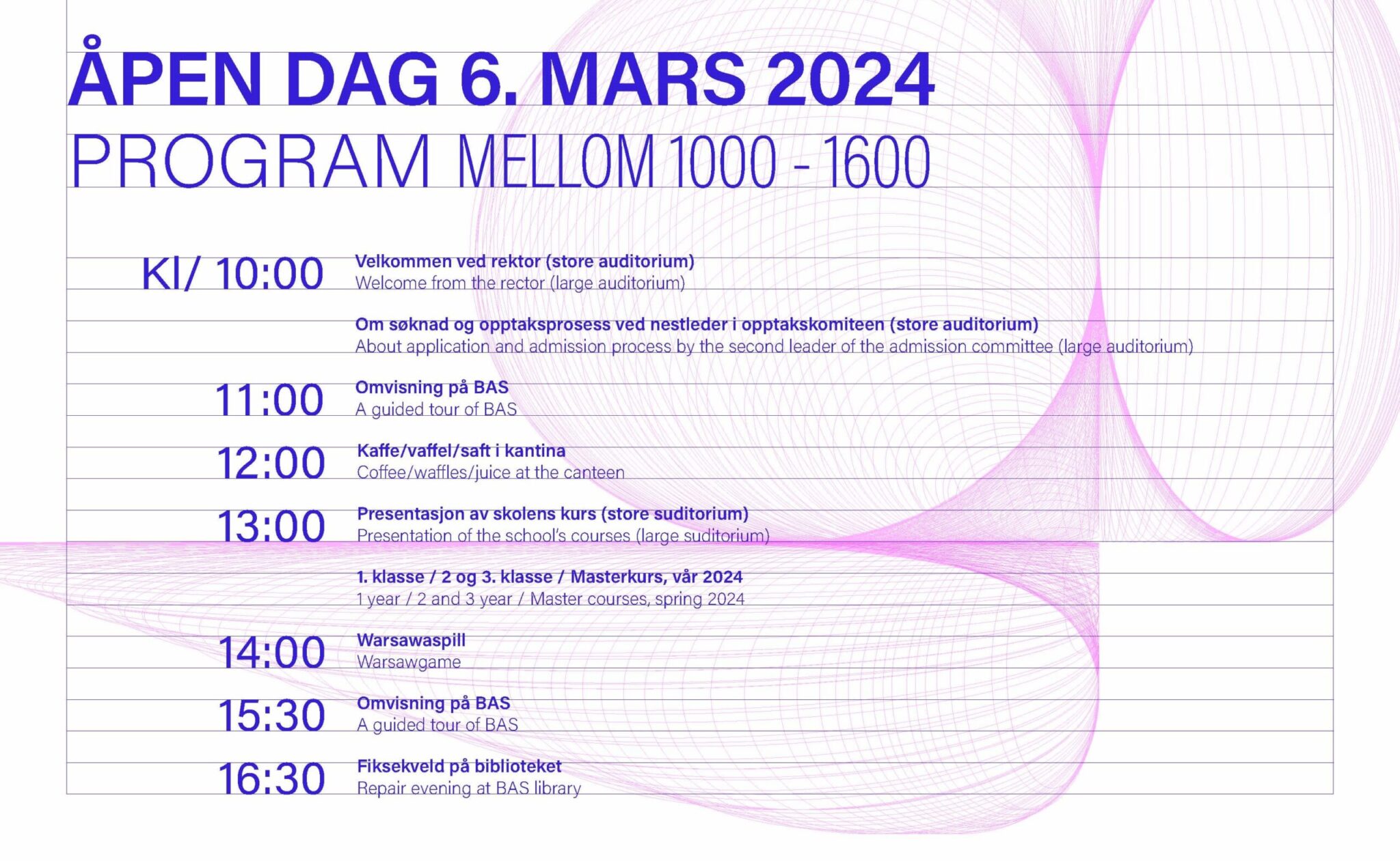 Program Åpen dag på BAS 6. mars